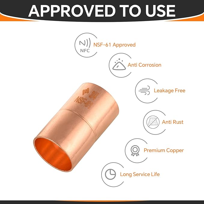 HeSun 150-Pack Copper Fittings, 3/4-Inch Copper Coupling with Rolled Stop, C x C with Sweat Solder Connection