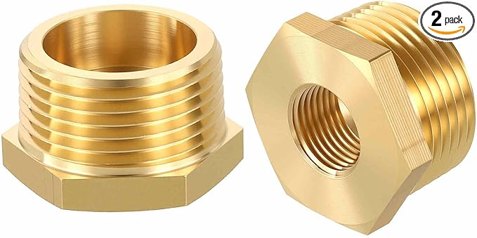 2 Pack Brass Pipe Fittings, 1" NPT Male to 3/8" NPT FeMale Brass Hex Bushing Reducer, Hose Tube Threaded Adapter for Air, Oil, LP