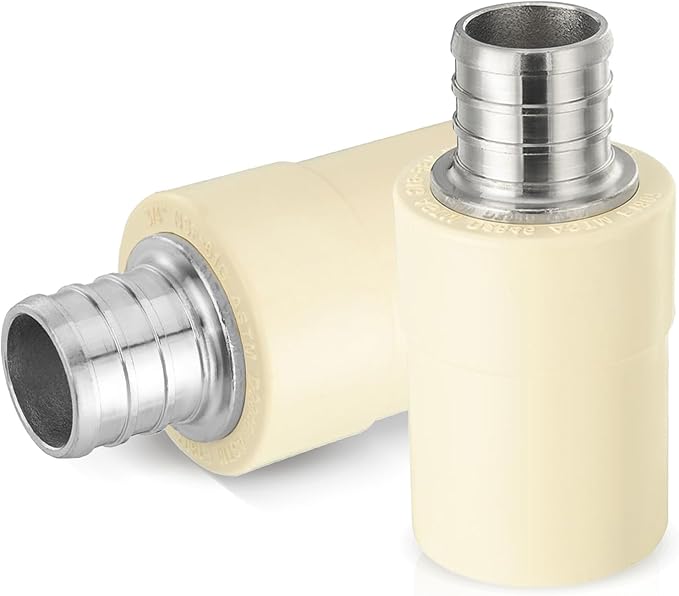 50-Pack HeSun 3/4-Inch CPVC Transition Coupling, 3/4" PEX x 3/4" CPVC Brass Crimp Pex Fittings, ASTM F1807(PEX1807342-50)
