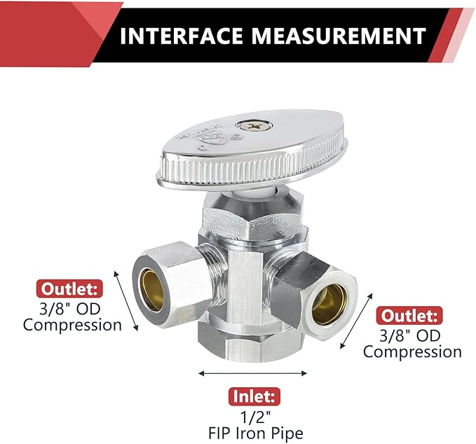 (Pack of 10) EFIELD Dual Compression Outlet Multi-Turn Angle Stop Valve,1/2" Fip Iron Pipe x (3/8 inch x 3/8 inch),Chrome Plated Brass (10),(VALVE189-10PCS)