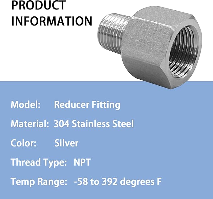 Stainless Steel Reducer Adapter 3/8" NPT Female x 1/4" NPT Male (Pack of 5)