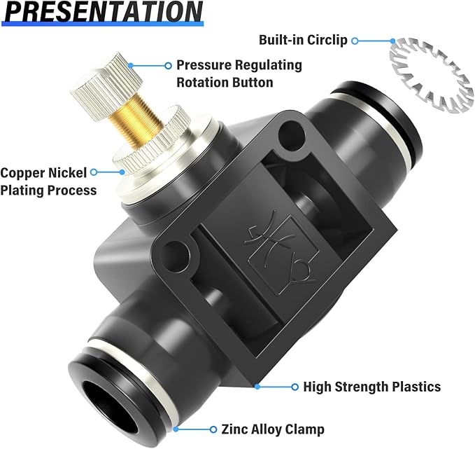 TAILONZ PNEUMATIC SCF-3/8 Air Flow Control Valve with Push-to-Connect Fitting, in-Line Speed Controller Union Straight - 3/8 Inch Tube OD x 3/8 Inch Tube OD（Pack of 5）