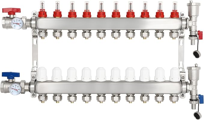 GCCSJ PEX Manifold Radiant Floor Heating Set Stainless Steel Heated Hydronic Heating (10 branch)