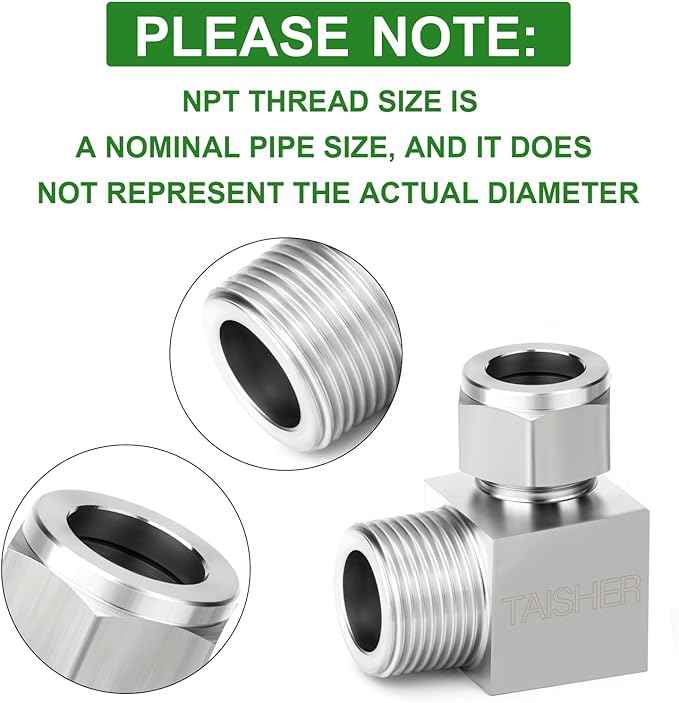 TAISHER 5PCS 304 Stainless Steel Square 90 Degree Compression Tube Pipe Fitting Connector, 1/4" Tube OD x 1/4" NPT Male Adapter