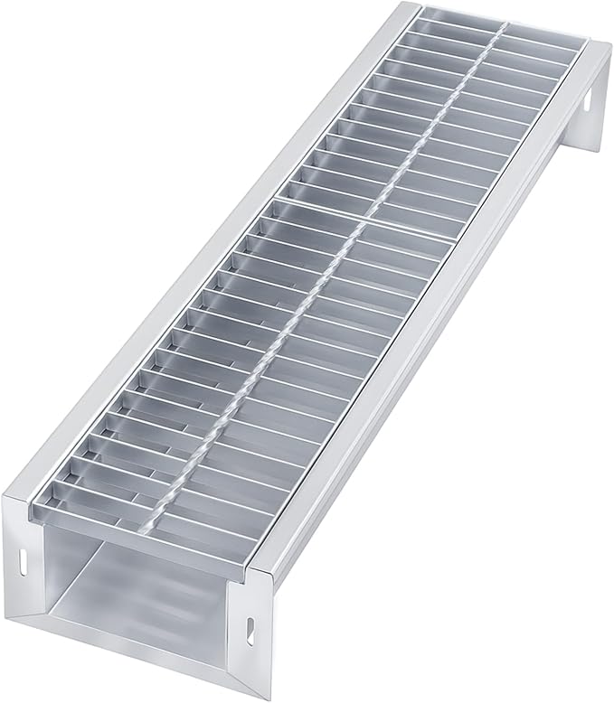 Blulu 1 Pcs 304 Stainless Steel Channel Drain with Galvanized Steel Grate 39.4x10x5.5 Inch Trench Drain Kit for 3'' Pipe Durable French Drains System for Outdoor Driveway Garage Yard (Silver)