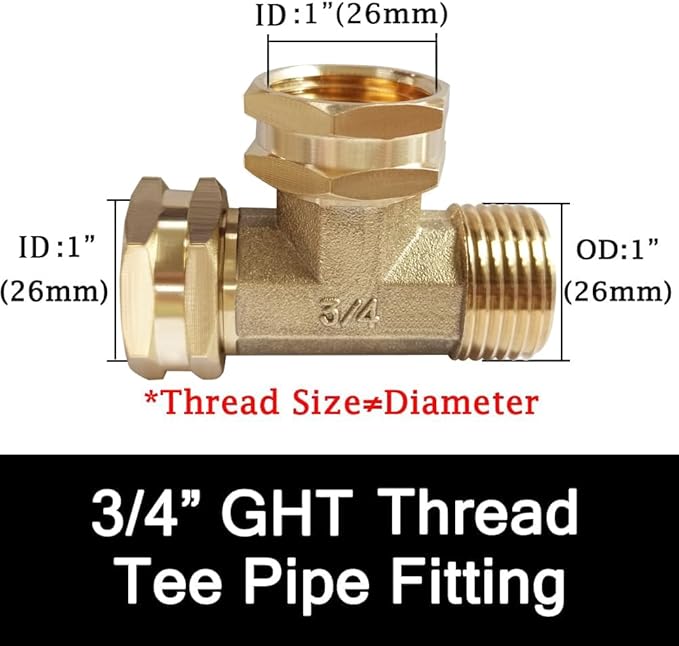 Joywayus 3/4 GHT Threaded Brass Swivel Pipe Fitting Tee T 3-way 3/4" GHT Female × 3/4" GHT Female × 3/4" GHT Male Adapter