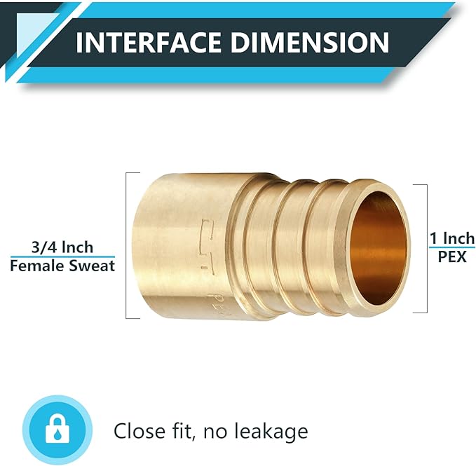 (20-Pack) PEX Fittings, Pex 1"x3/4" Female Sweat Copper Adapter, Brass Crimp Fittings, for PEX Tubing Pipe Plumbing, ASTM F1807