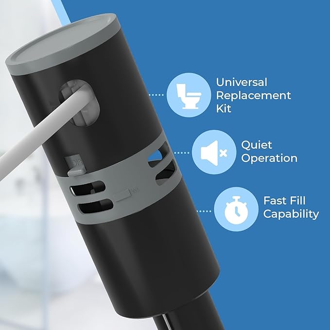 High Performance Universal Toilet Fill Valve Replacement Kit - Quiet and Fast Fill, Super Easy to Install (2-Pack)