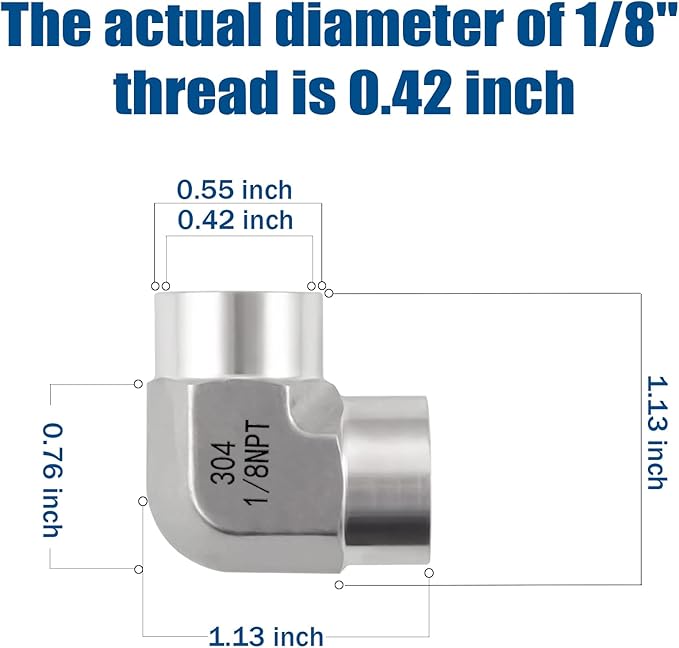 Stainless Steel Pipe Fitting,90 Degree Barstock Street Elbow, 1/8" NPT Female x 1/8" NPT Female (Pack of 2)