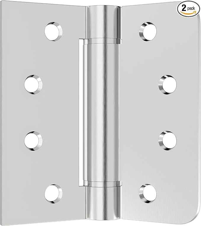Hinges Self-Closing Door Hinges 4Inch 304 Stainless Steel Hinges Spring Hinge Heavy Duty Hinges with Square Rounded 5/8" Radius Corner Adjustable Tension 2 Pack