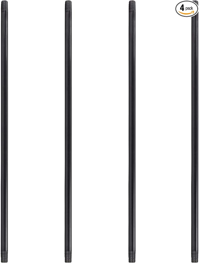 PIPE DECOR 1" x 72" Black Steel Plumbing Pipe, 4-Pack, Pre Cut Connector, Industrial Steel Grey Fits Standard One Inch Threaded Black Pipes Nipples and Fittings, Build Vintage DIY Furniture