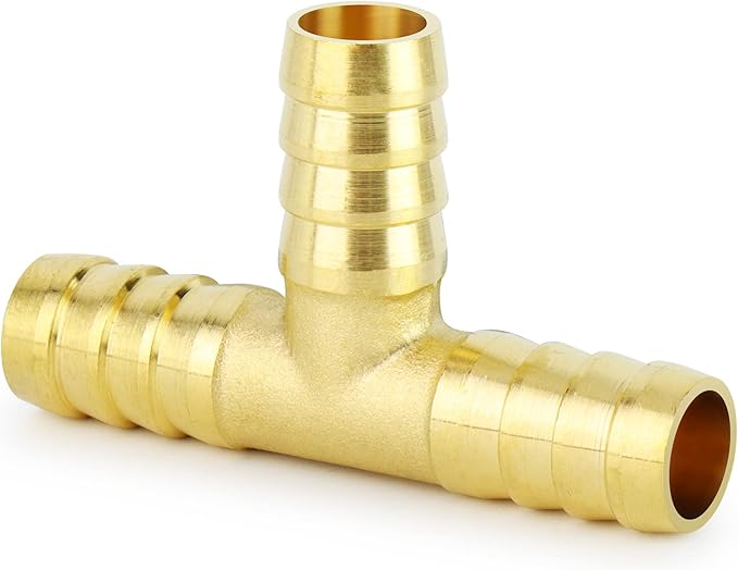 ChillWaves Brass Hose Barb Fittings, Tee 3 way Union Intersection/Splitter Fitting 5/8" Barb x 5/8" Barb x 5/8" Barb For Water/Fuel/Air(6-PACK)