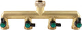 Heavy Duty Solid Brass 4 Way Hose T Tap Connection with 4 Individual On/Off Valve and Extended Handle, Garden Outdoor Pipe Tap Splitter