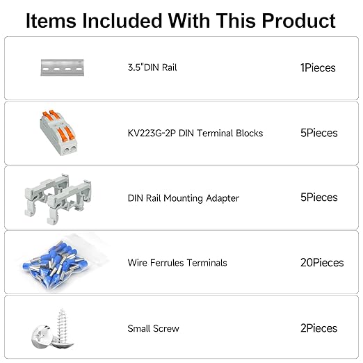 5Pcs DIN Terminal Blocks, 2 Conductor Compact Wire Conductor Splicing Connectors, KV223 Lever Wire Connectors for AWG 28-12, 600V 32A