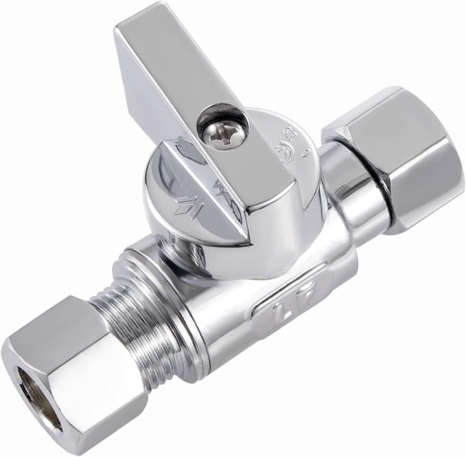 1 Pack Lead-Free Brass Angle Stop Valve 3/8" Comp FIP x 3/8 Inch Compression MIP Quarter Turn Water Straight Valve Chrome For Kitchen,Bathroom Faucet