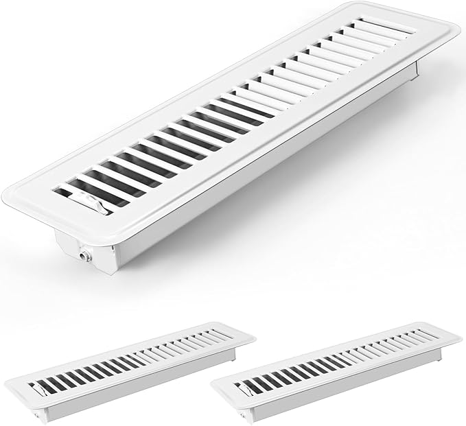 Tandefio 2 Pcs 2" x 12" Floor Register Vent Covers Metal Heavy Duty Walkable Floor Air Vent Covers with Rust Proof Finish Grille Easy Adjust Air Supply Lever for Home Wall Ceiling (White)