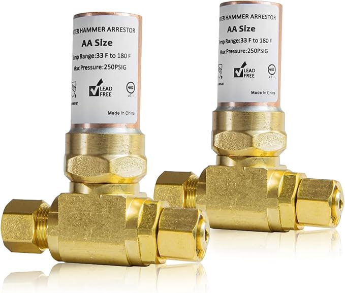 Water Hammer Arrestor,3/8" OD Comp. X 3/8" OD Tee Copper Water Arrestor,for Dishwasher Connection(2PACK,Copper Arrestor)(HAMMER012-2Pack)
