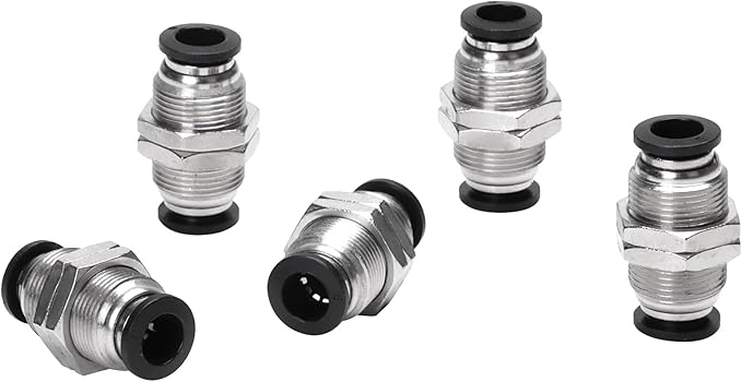 Bulkhead Union Push to Connect Tube Fitting 8mm Tube OD Double Threaded (5 Packs)