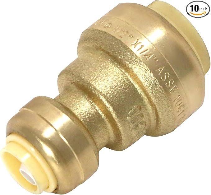 XFITTING Push Fit 1/2 Inch x 1/4 Inch Push Fit Coupling, Push Fit Reducing Coupling, 28-6-4=10XX, 10 Pieces