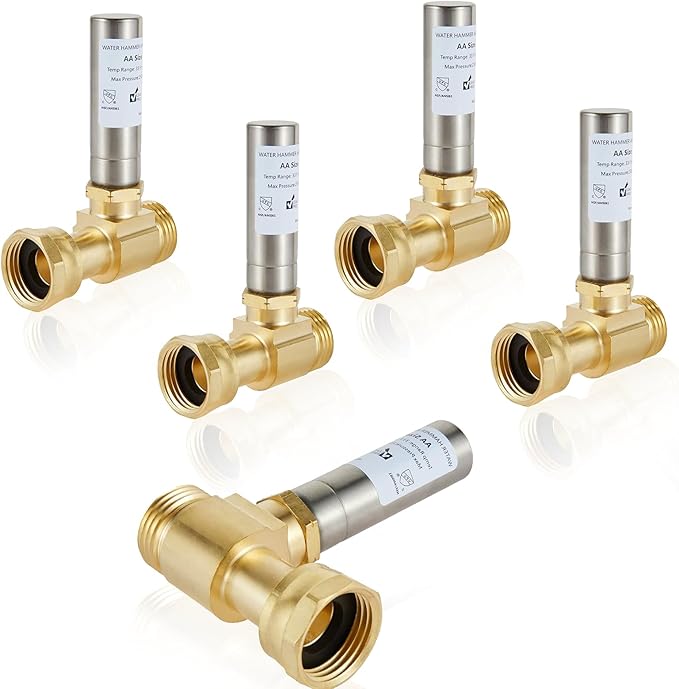 Water Hammer Arrestor,3/4 Inch Swivel FHT x 3/4 Inch MHT Stainless Steel Water Arrestor for Washing Machine Connection(5PACK, Straight Stainless Steel Arrestor)(HAMMER020-5Pack)