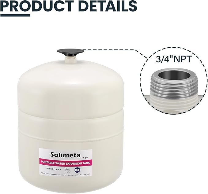Solimeta 4.5 Gallon Potable Water Expansion Tank with Adjustable Wall Bracket & Gas Water Heater Installation Kit (24" Stainless Steel Hoses 3/4" FIP + 24" Gas Connector)
