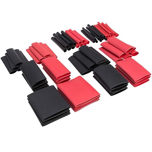 74 PCS 1-1/2, 1-1/4, 1, 3/4, 1/2, 3/8, 1/4 Inch 3:1 Heat Shrink Tubing Dual Wall Adhesive Lined Marine Grade Electrical Cable Heat-Shrink Insulation Wrap Tube Black Red