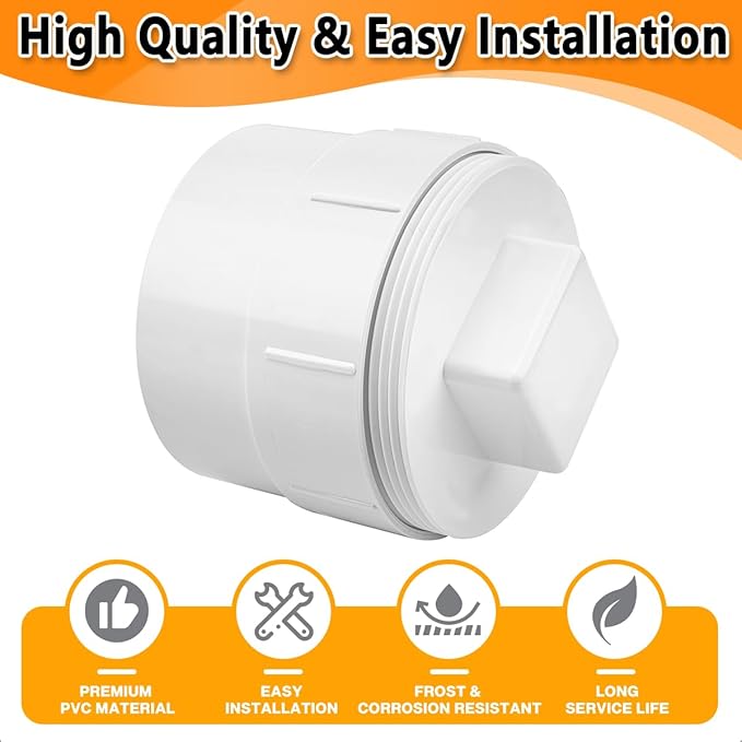 3" PVC Sewer Cleanout Cap, DWV Sewer Cleanout Cap Adapter with Plug for Drainage Pipe Fitting