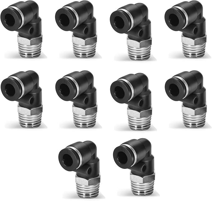 10 Pcs Push-to-Connect Fittings 1/4 Inch Tube OD x 1/4 Inch NPT Thread Pneumatic Male Elbow Quick Connect Air line fittings…