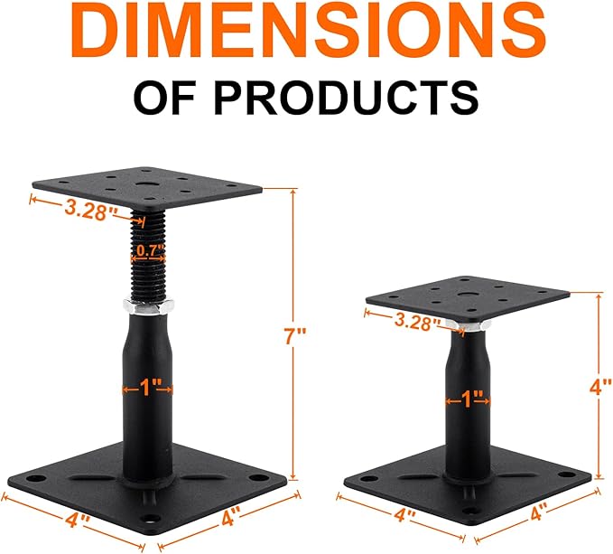 4 Pack Adjustable Support Jack for Floor, Deck Foundation, RV Step Stabilizer, Mini Screw Jack-Post 4" to 7"