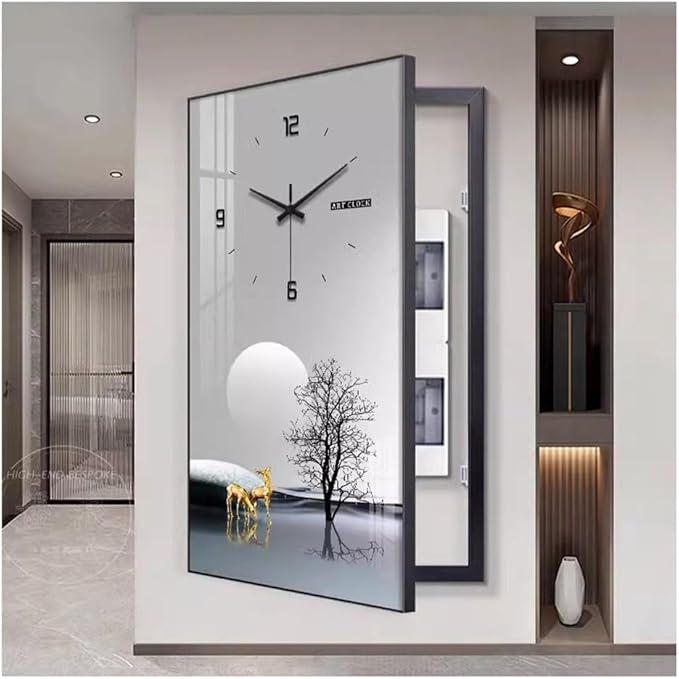 Fuse Box Cover Cabinet, Breaker Box Cover, Decorative Painting of Electricity Meter with Clock, Wall Mounted Hide Electrical Panel Cover Decorative,D,50x100cm