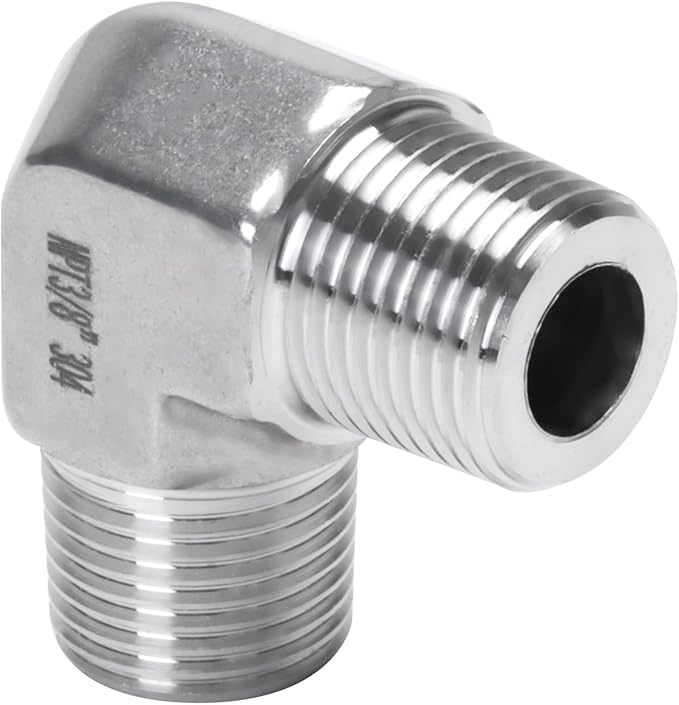 90 Degree Street Elbow - 3/8" NPT Male to 3/8" NPT Male Stainless Steel 304 Heavy Duty Forged Barstock Street Elbow Adapter Pipe Fitting (pack of 5)