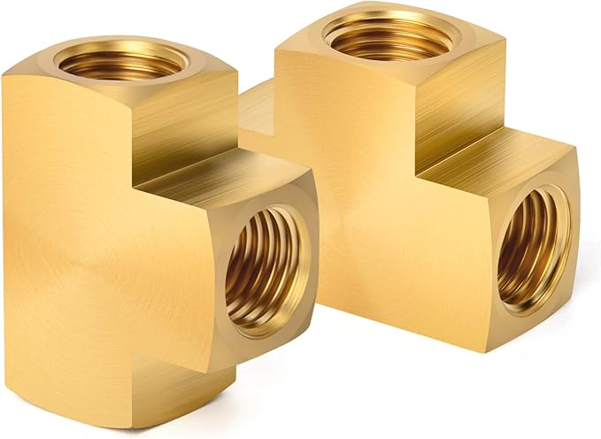 GASHER 3 Pcs Brass Barstock Tee, 1/4" x 1/4" x 1/4" NPT Female Pipe Fittings