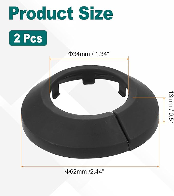 uxcell Escutcheon Plate, 2Pcs 34mm - Fit 1.31" Outer Diameter Split Pipe Flange Water Pipe Cover Collar Decoration, PP Plastic Plumbing Cover Plates (Black)
