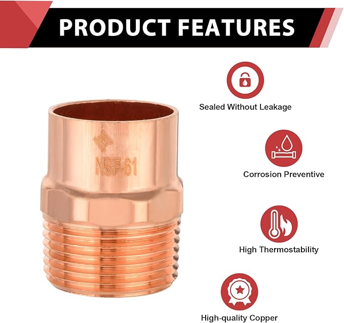 EFIELD 1-1/2-Inch Copper Male Adapter C x MNPT, LF Copper Plumbing Fittings with Sweat Solder X MNPT Connection (1-1/2-inch),(COPPER120)