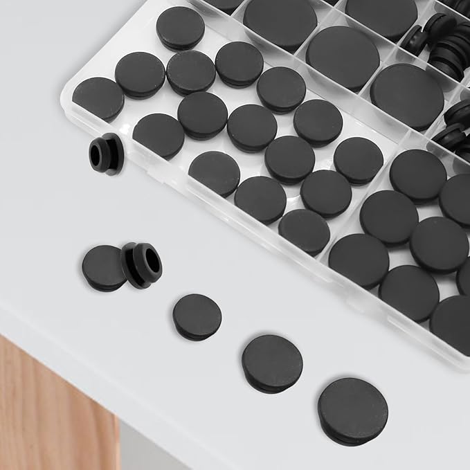 125Pcs Black Rubber Plug Box, Various Sizes of Round Hole Silicone Tool, Rubber Plugs for Round Holes, Silicone Plugs Suitable for Car Wiring Furniture
