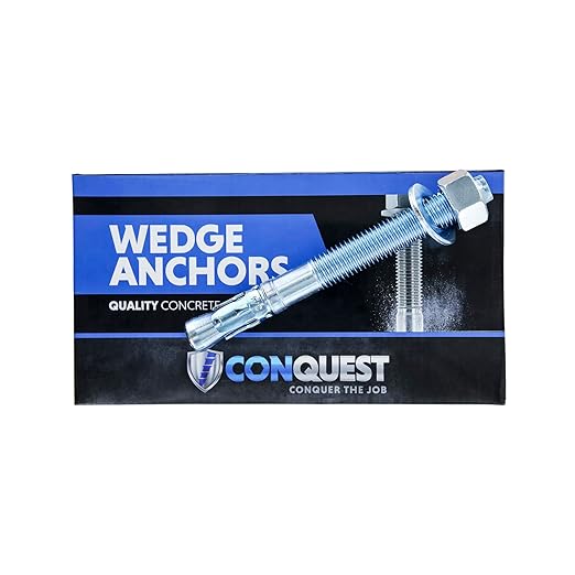 Conquest 3/4" x 7" Zinc Plated Wedge Anchors (Box of 10) – High Performance Concrete Anchors – Rust Resistant Zinc Plating for Dry Interior Environments – Heavy Duty Fastener for Concrete