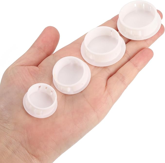 uxcell 55/64" Plastic Hole Plugs, 36Pcs Flush Type Panel Round Snap in Fastener Knockout Locking Plugs for Furniture Insert End Caps Panels, White