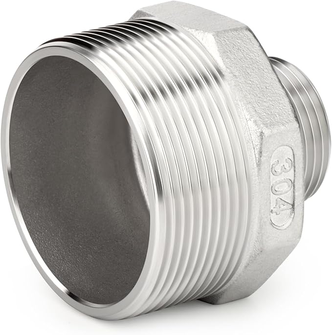 TAISHER 2PCS Cast 304 Stainless Steel Hex Nipple, Reducer Pipe Fitting 1-1/2" NPT Male x 1" NPT Male