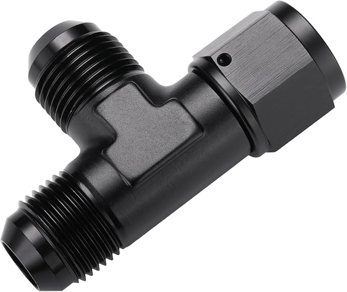 10AN Male Flare Tee T Fitting Adapter with AN10 Female Swivel On Run Aluminum Black