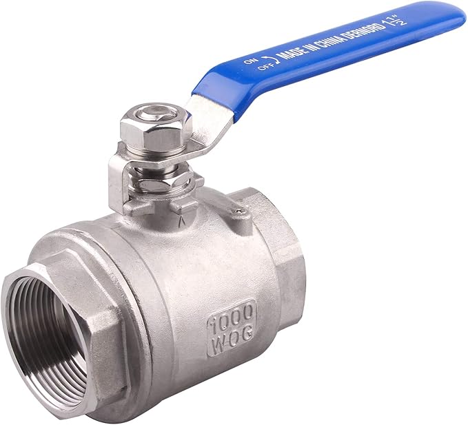 DERNORD Full Port Ball Valve Stainless Steel 304 Heavy Duty for Water, Oil, and Gas with Blue Locking Handles (1-1/2" NPT)