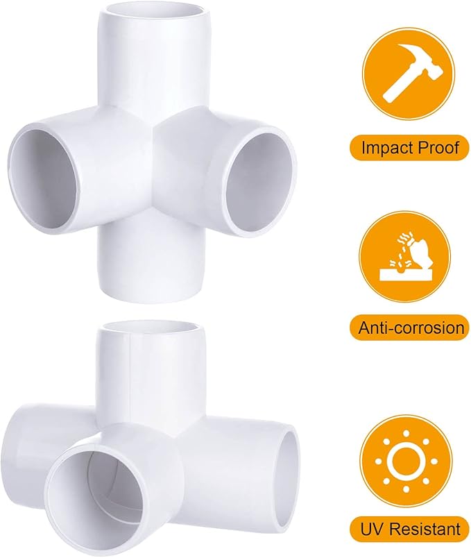 12 PCS 1 Inch PVC Fittings - 4 Way Pipe Fittings Tee Corner Connector Fitting, PVC Furniture Joint Corner Fitting for Building Furniture Greenhouse Shed Pipe Fittings Tent Connection