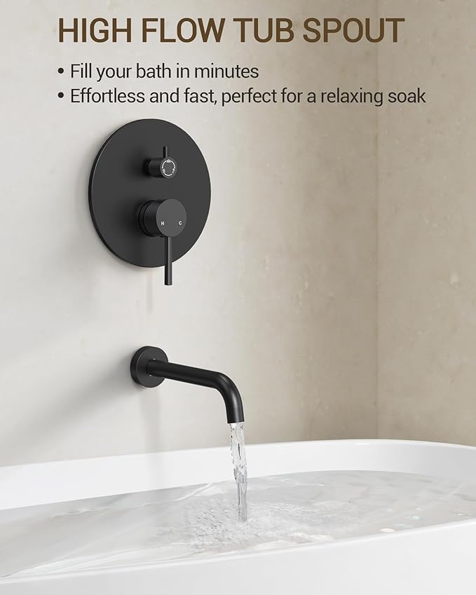 Upgraded Shower Faucet Set with Tub Spout: Aposhion 9 Inch Round Rainfall Shower System Rough-in Pressure-balanced Valve with Handheld Sprayer, Wall Mounted Bathtub Shower Faucet Kit Complete