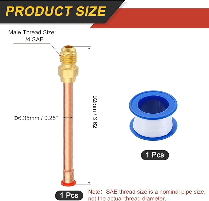 uxcell 2Pcs Brass Pipe Fitting, 1/4 SAE Male Thread x 1/4" OD Flare Connector with Copper Tube for HVAC System Air Conditioner Refrigeration