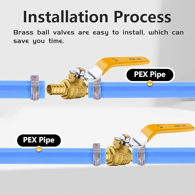 40-Pack Foskan 1/2 Inch PEX Crimp Full Port Ball Valve with Yellow Handle, Brass Quarter Turn Shut-off Valve for PEX Tubing