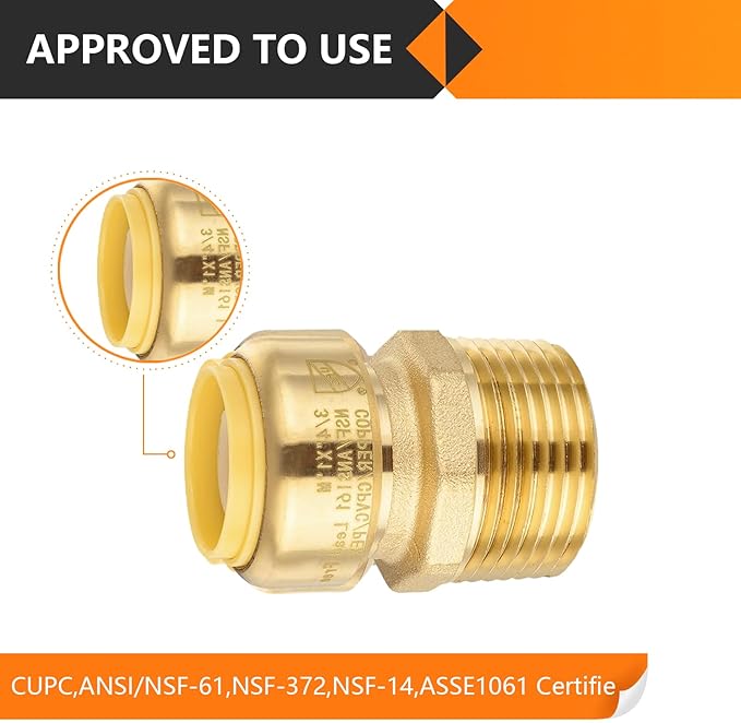 10-Pack HeSun Pushfit Male Adapter, 1" MNPT x 3/4" Push to Connect Plumbing Fittings with Disconnect Clip, Brass Push-fit Fittings for PEX, Copper, CPVC, PE-RT Pipes(PF148-10)