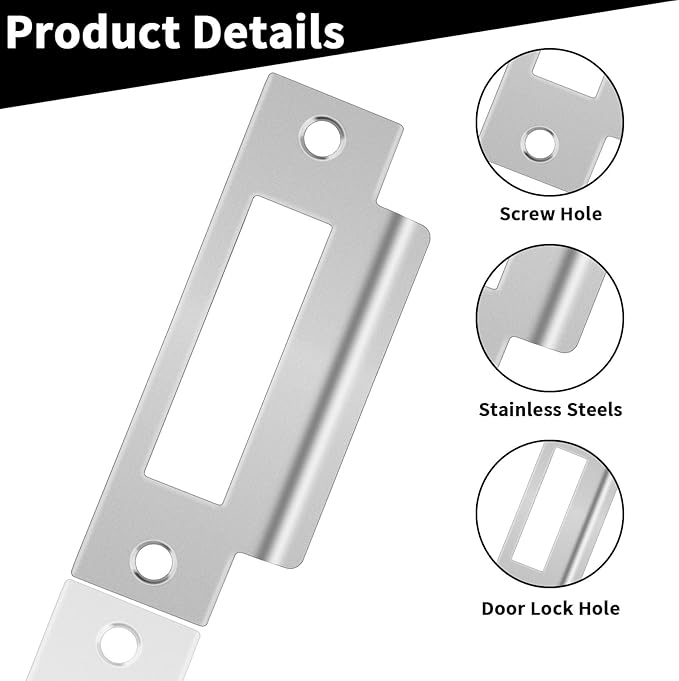 4-7/8" Door Strike Plate, Universal Door Strike Plate with Brushed Zinc Finish, T Strike Deadbolt Strike Plate Door Backplate Iron, Replacement Protection Bolt Safety Strike Plate (3 PCS)