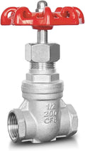 1/2" NPT Stainless Steel Gate Valve, Heavy Duty Female x Female Thread Manual Rotary Sluice Valve with Wheel Handle for Water, Oil, Gas, Industrial Plumbing, and HVAC Systems (1/2", DN15)
