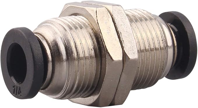 Bulkhead Union Push to Connect Tube Fitting 1/4 Inch Tube OD Double Threaded (10 Packs)