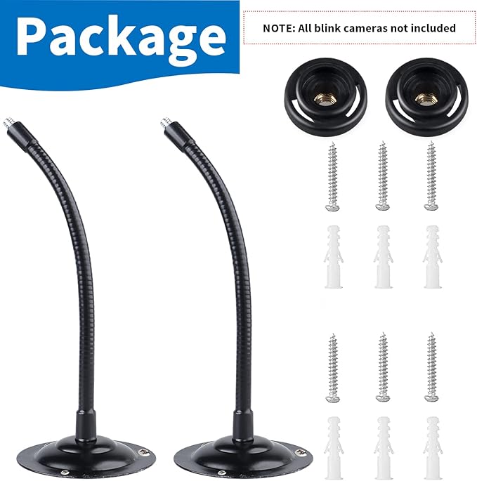 2 Pack Camera Flexible Wall Mount Holder for Blink Outdoor 4 (4th Gen)/(3rd Gen) XT3,Blink XT&XT2/Blink Mini/All New Blink Outdoor,Adjustment Flexible 8 inch Long Gooseneck Arm with Metal Base