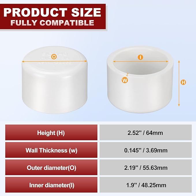 8Pcs 1 1/2" PVC External End Cap Fitting, SCH40 Furniture Grade PVC Pipe Plug Adapter, Pipe Cover Fittings for DIY Project, Irrigation System, Plumbing Framework, Garden Structures